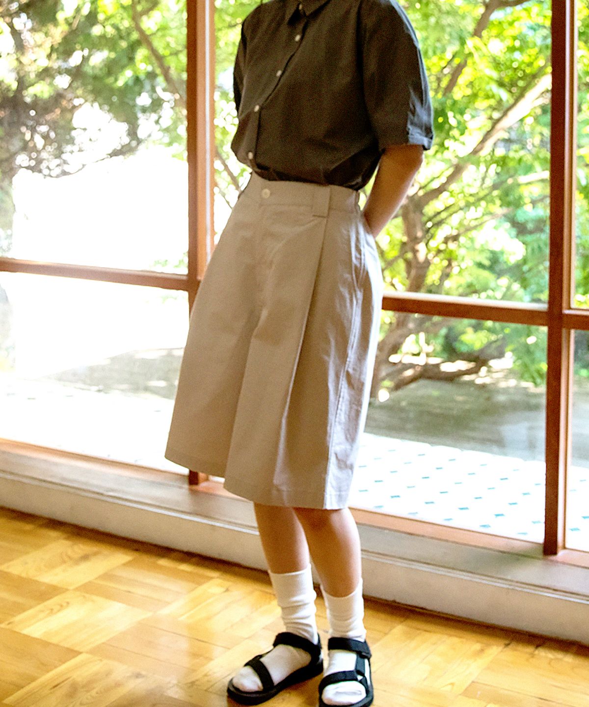 코튼벨(COTTON BELL) 와이드 하프 팬츠 - French Gray
