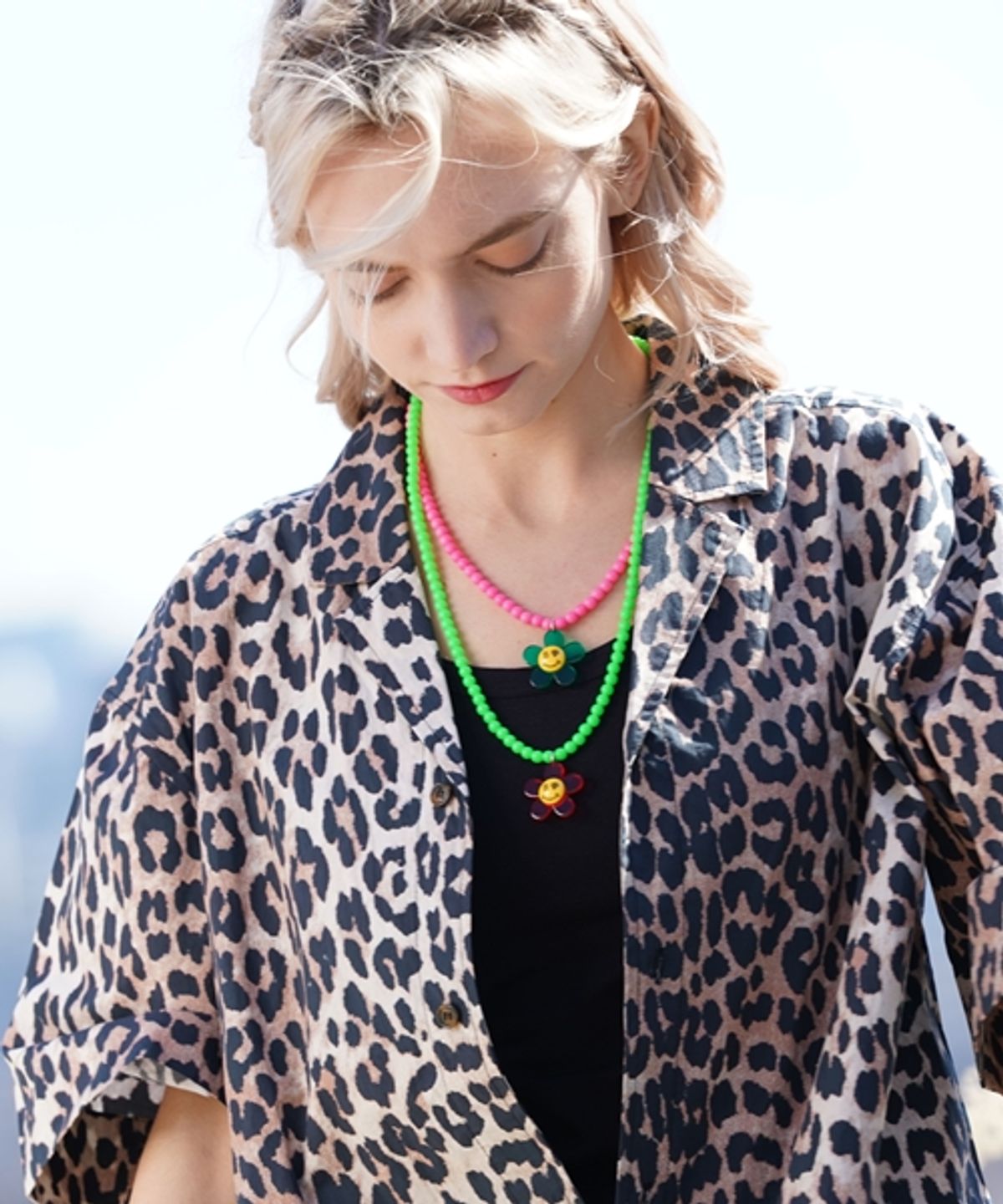 봉보(BONBEAU) Daisy smile neon colorball Necklace 컬러 스마일 데이지 목걸이
