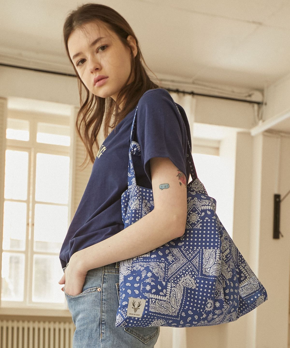 디어마이디어(DEARMYDEER) Paisley eco bag_ Navy