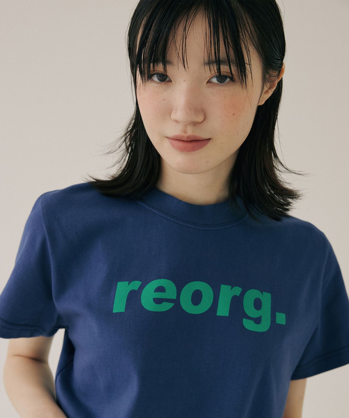 리올그(REORG) PRINTING T-SHIRTS BLUE NAVY