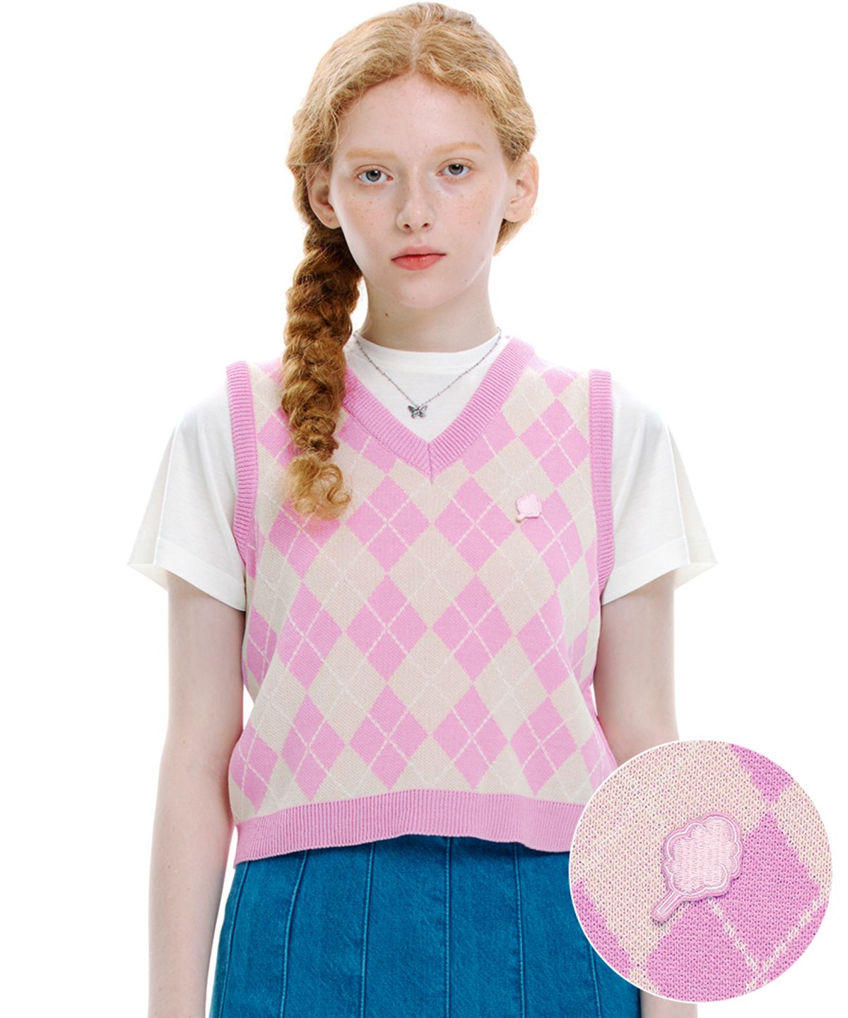 클로티(CLOTTY) ARGYLE KNIT VEST PINK(CY2BMFK600A)