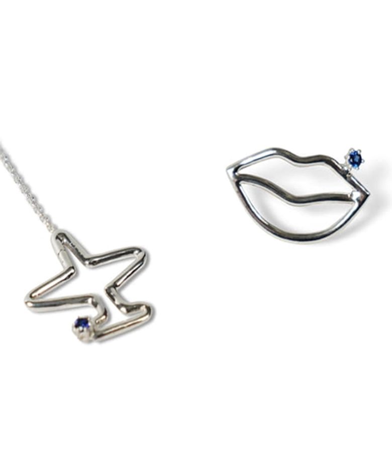 Airplane lips silver Eearings set 925실버 체인 드롭 비행기 입술 은귀걸이 세트
