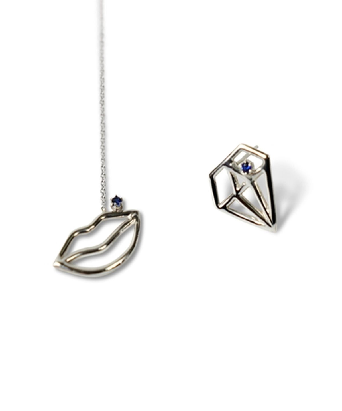 봉보(BONBEAU) Lips dia silver Eearings set 925실버 체인 드롭 입술 다이아 은귀걸이 세트