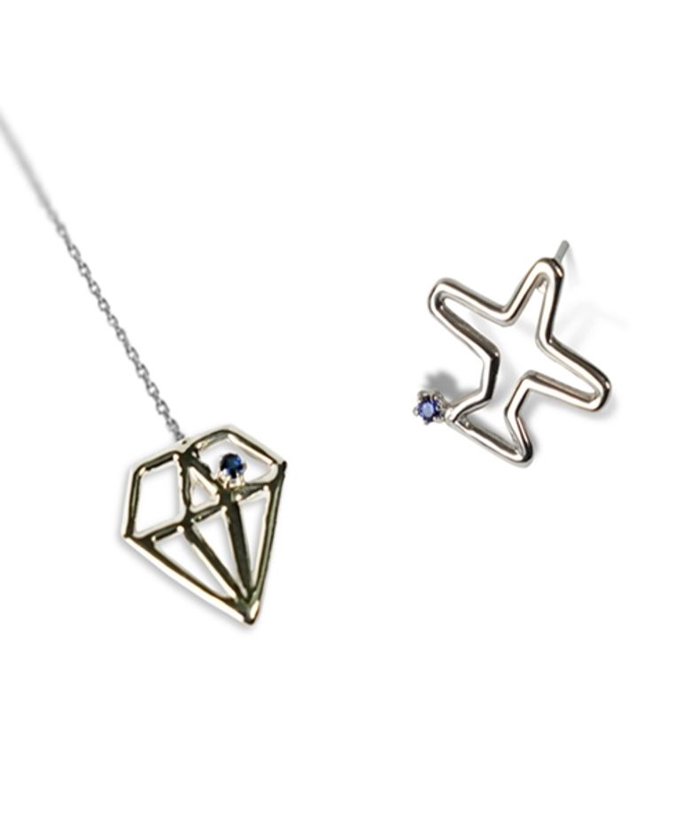 Airplane dia silver Eearings set 925실버 체인 드롭 다이아 비행기 은귀걸이 세트