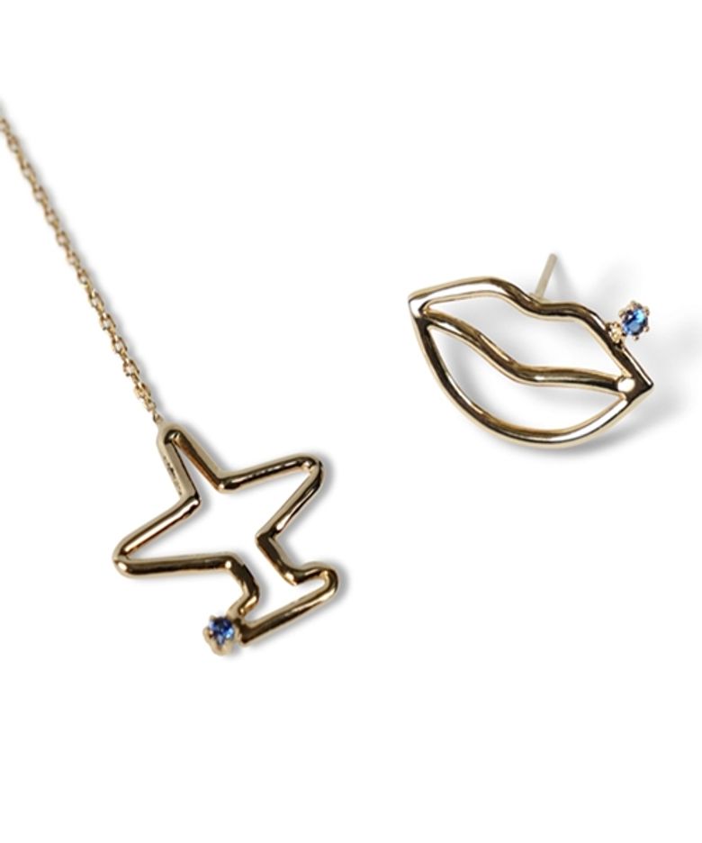 Airplane lips gold Eearings set 14k 골드 비행기 드롭 입술 금귀걸이 세트