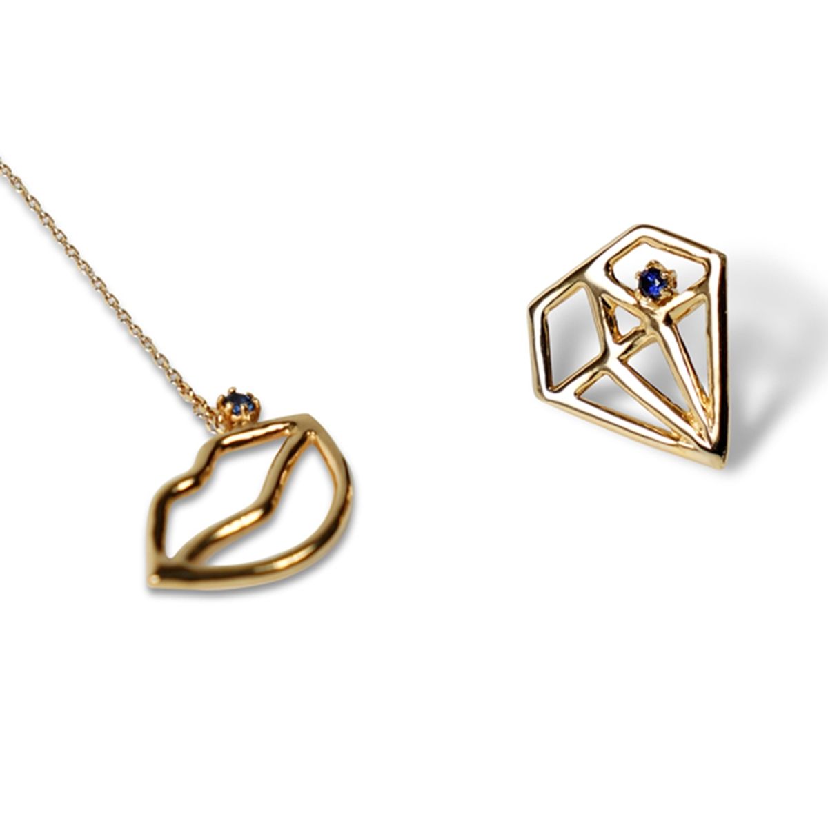 봉보(BONBEAU) Lips dia gold Eearings set 14k 골드 입술 드롭 다이아 금귀걸이 세트