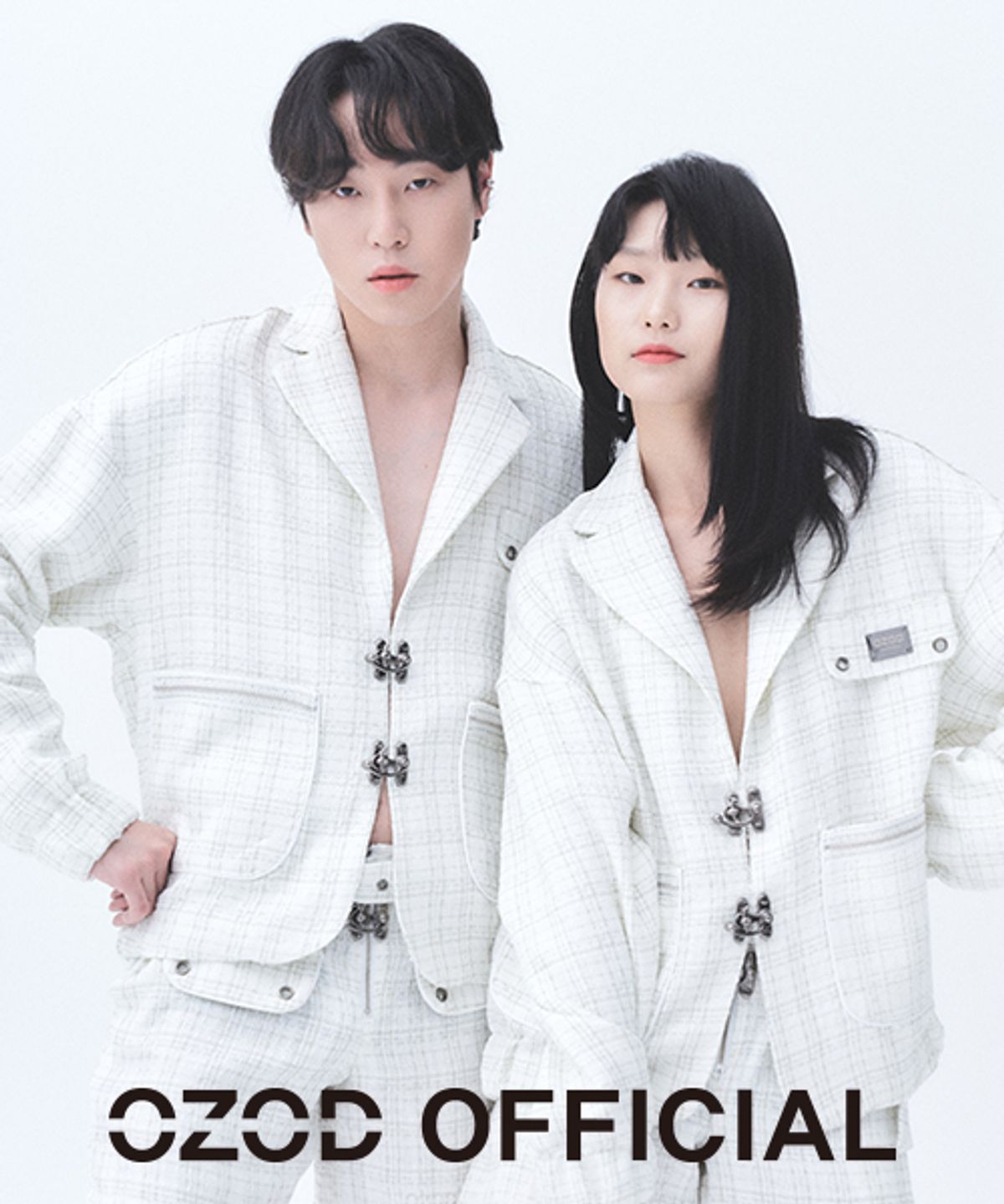 어져드(OZOD) 트위드 드롭 블레이져_하양
