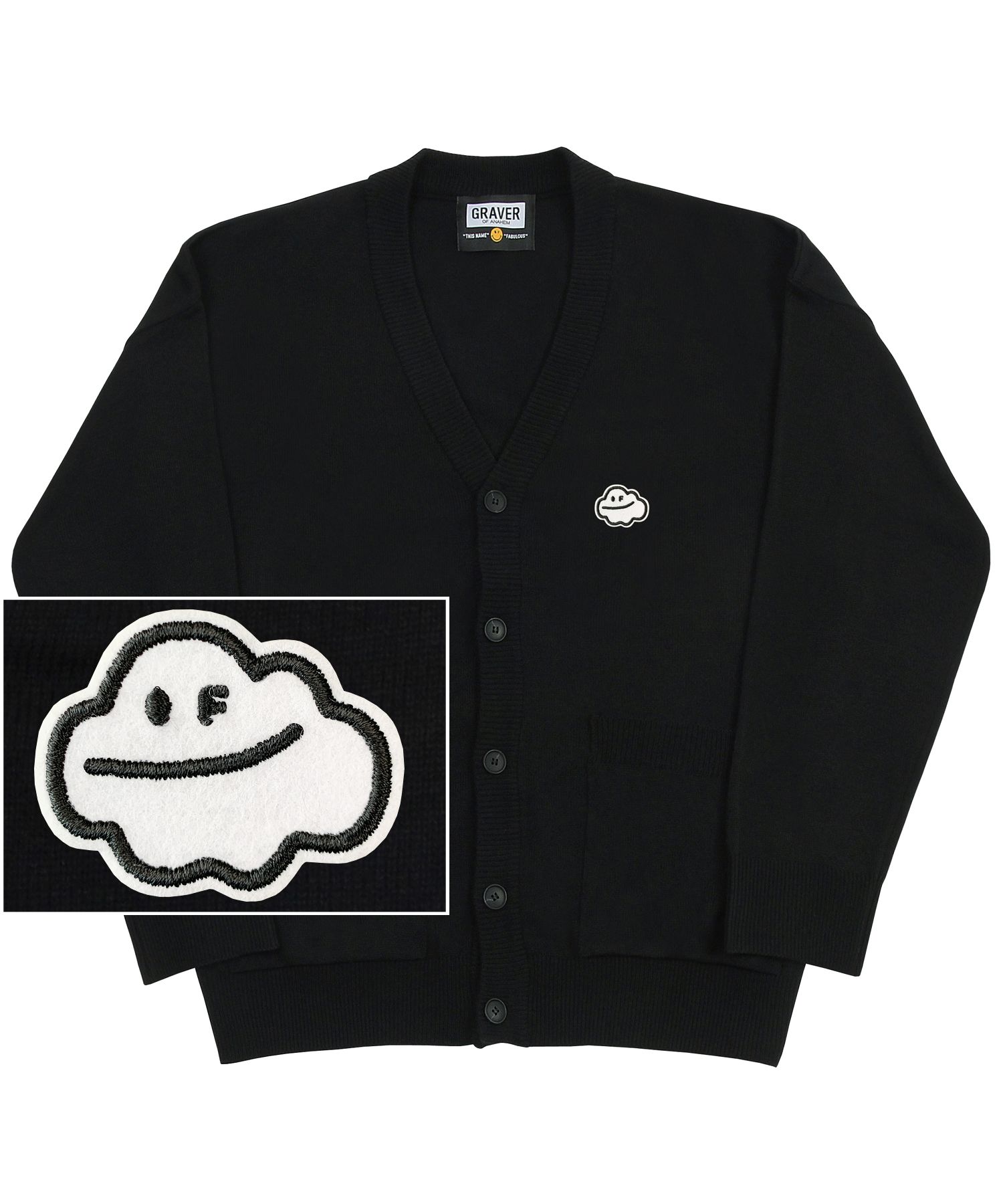 [GRAVER]★CLOUD SMILE EMBROIDERY KNIT CARDIGAN MUSINSA | GRAVER [UNISEX] CLOUD SMILE EMBROIDERED KNIT