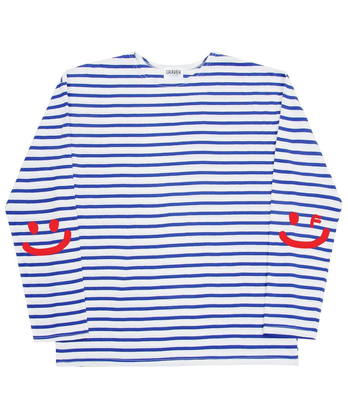 그레이버(GRAVER) [UNISEX]엘보우 스마일드로잉 스트라이프 롱슬리브_블루