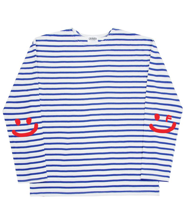 [UNISEX]엘보우 스마일드로잉 스트라이프 롱슬리브_블루