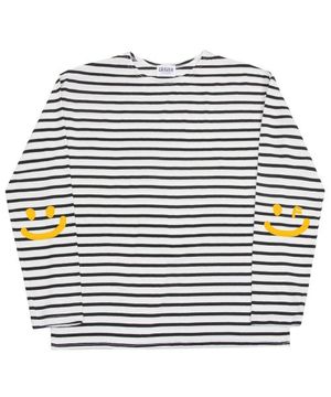 [UNISEX]엘보우 스마일드로잉 스트라이프 롱슬리브_블랙