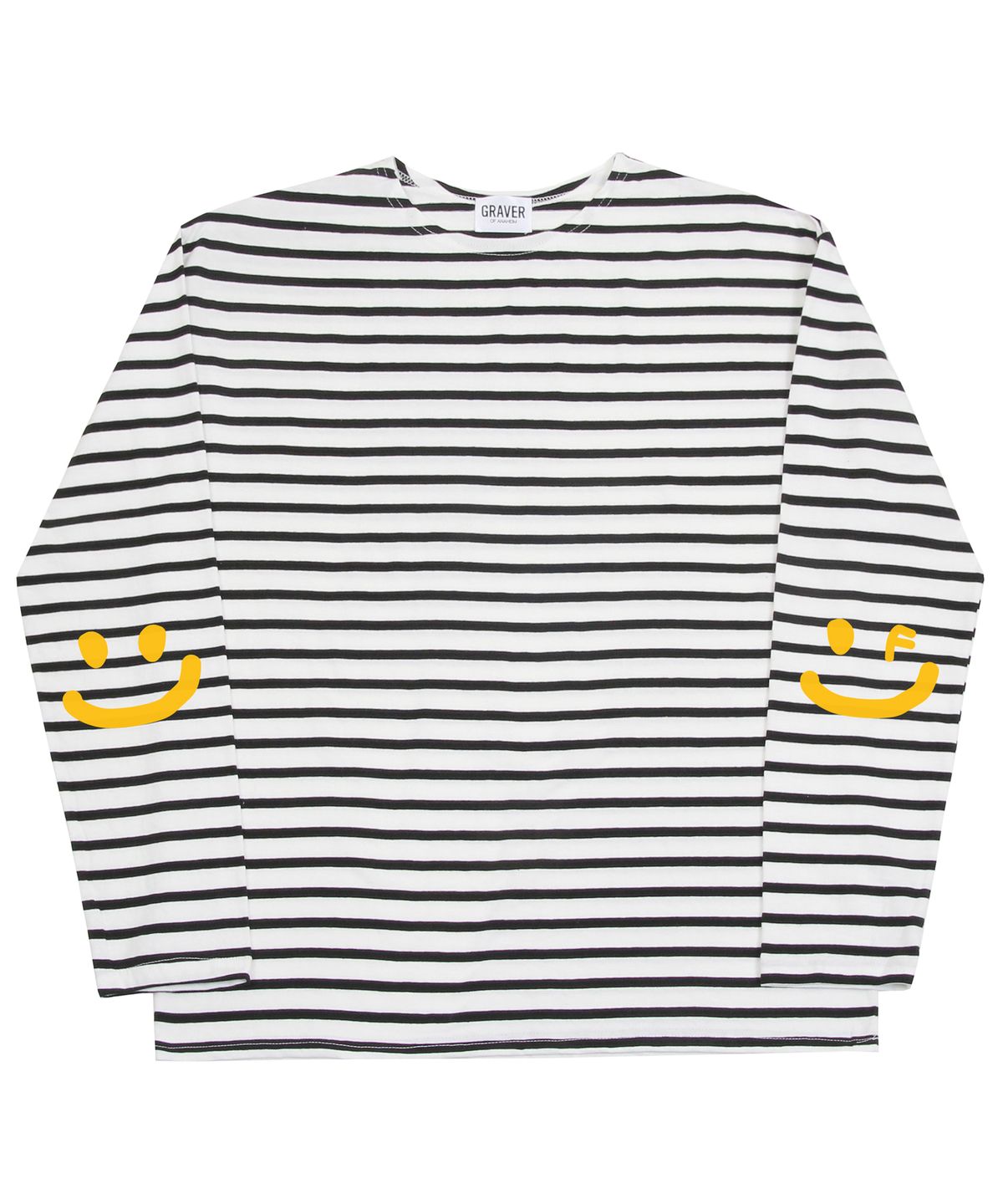 그레이버(GRAVER) [UNISEX]엘보우 스마일드로잉 스트라이프 롱슬리브_블랙