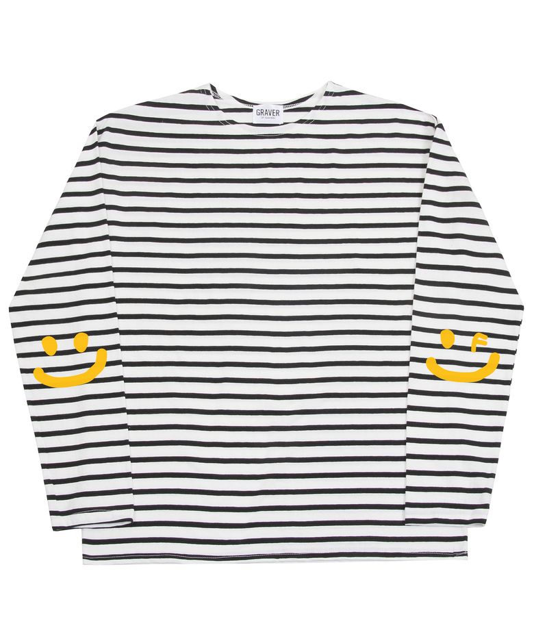 [UNISEX]엘보우 스마일드로잉 스트라이프 롱슬리브_블랙