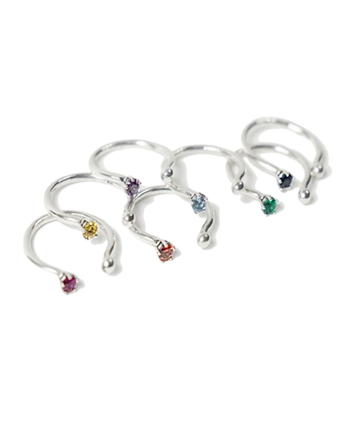 봉보(BONBEAU) Rainbow stone open ring 큐빅 레이어드 반지 7color