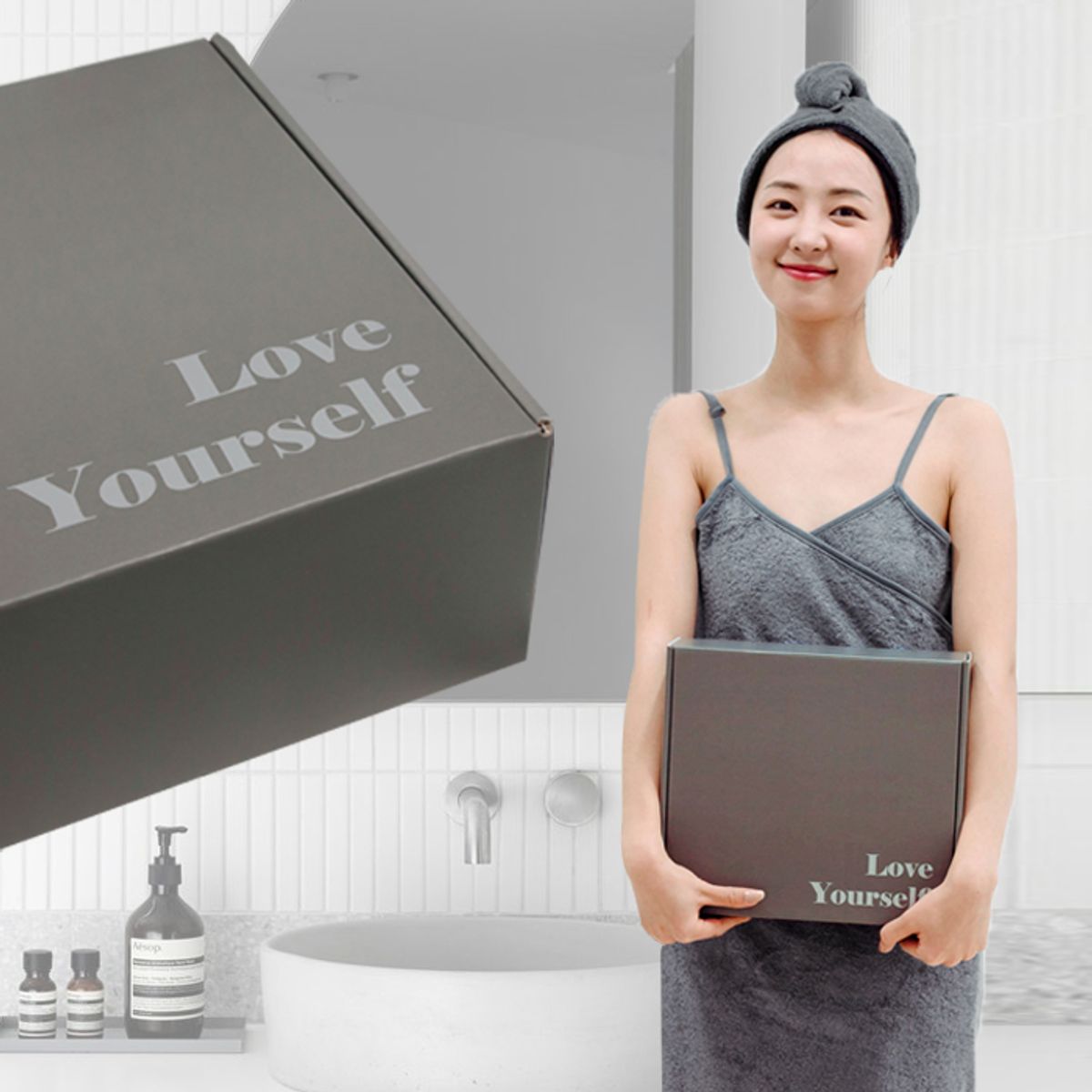 송월타올(SONGWOL TOWEL) [Love Yourself] 크로스가운 퀵드라이 선물세트(가운1+헤어터번1)