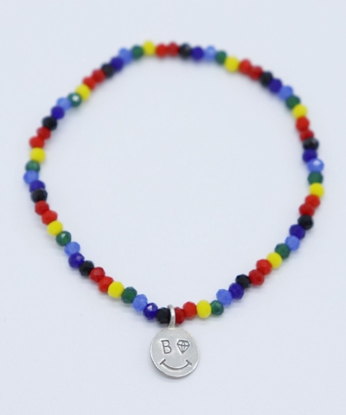 봉보(BONBEAU) Rainbow Crystal beads Bracelet 레인보우 실버 스마일 비즈팔찌