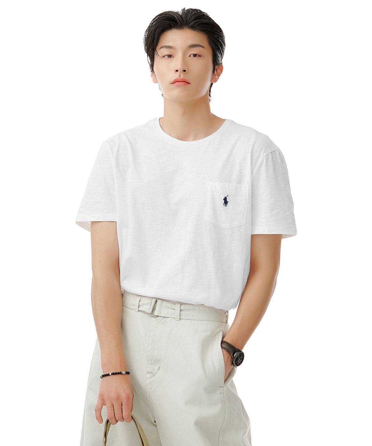 폴로 랄프 로렌(POLO RALPH LAUREN) 커스텀 슬림핏 포켓 티셔츠 - 화이트