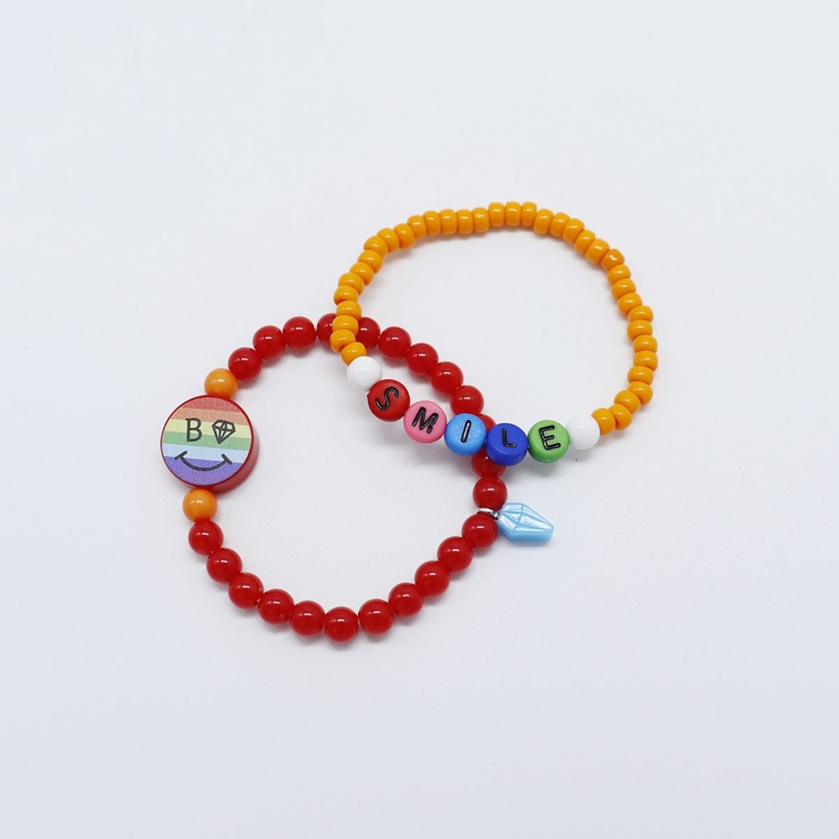 봉보(BONBEAU) Rainbow face smile colorball Bracelet set 레인보우 스마일 비즈팔찌 세트 (2종)