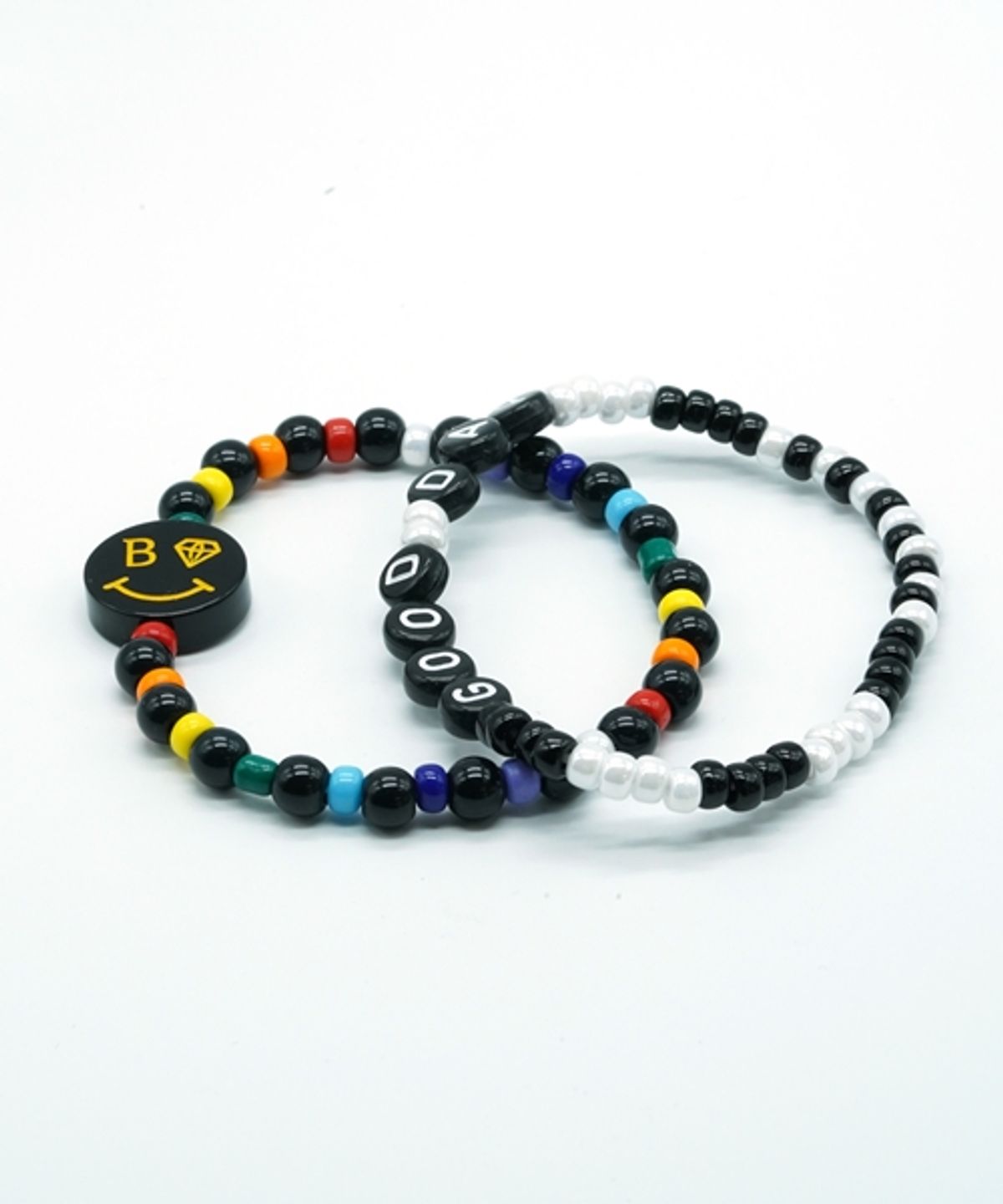 봉보(BONBEAU) Mono smile initial Bracelet set 스마일 레인보우 비즈팔찌 세트 (2종)
