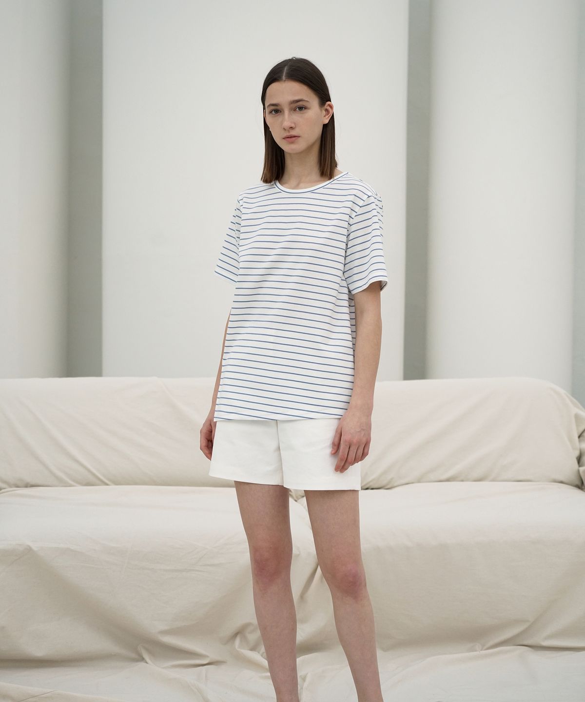 리이(RE RHEE) STRIPED COTTON BLEND T SHIRT