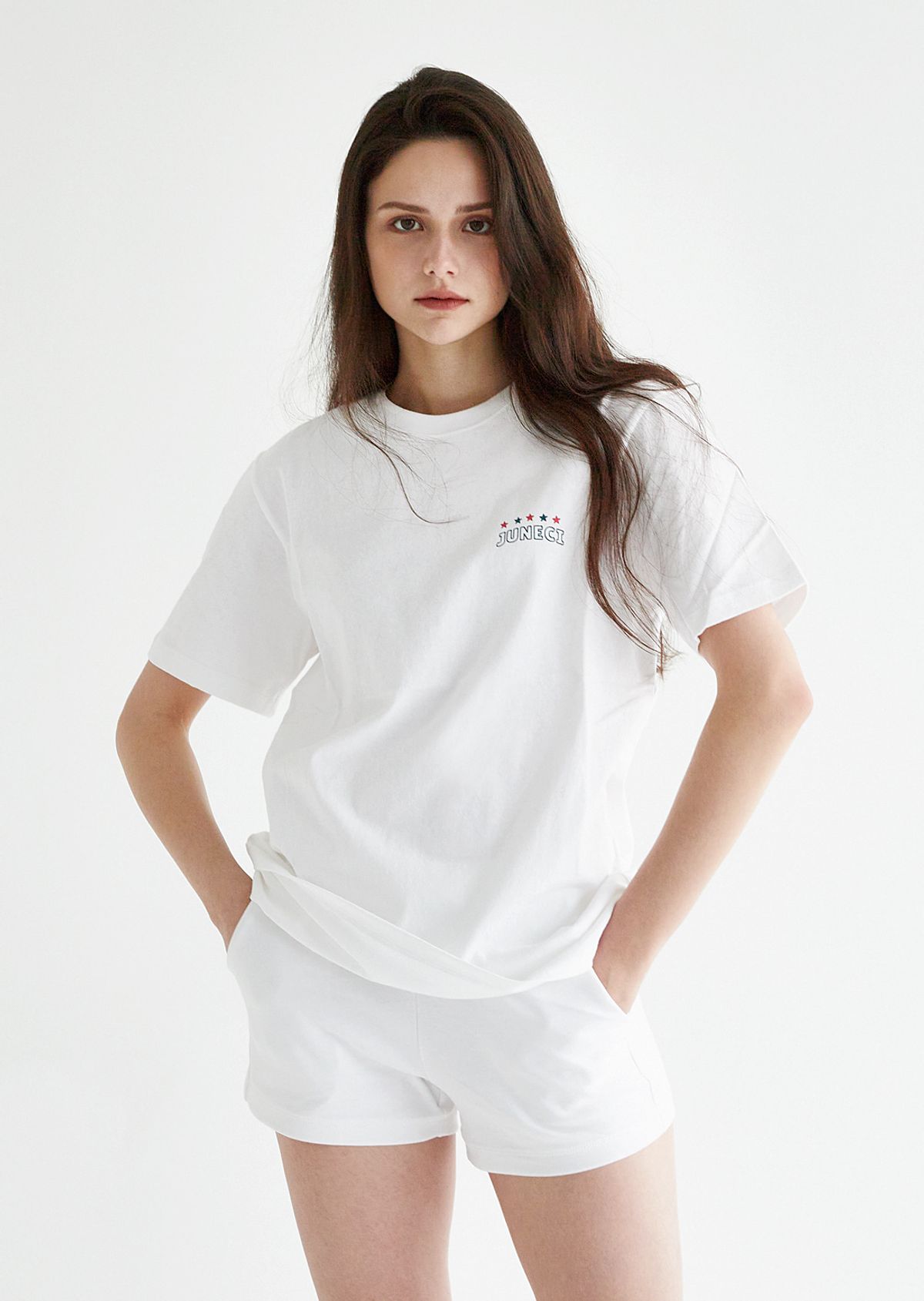 주네시 스포츠 클럽(JUNECI SPORTS CLUB) 애벗키니 코튼USA 티셔츠 남녀공용 (White)