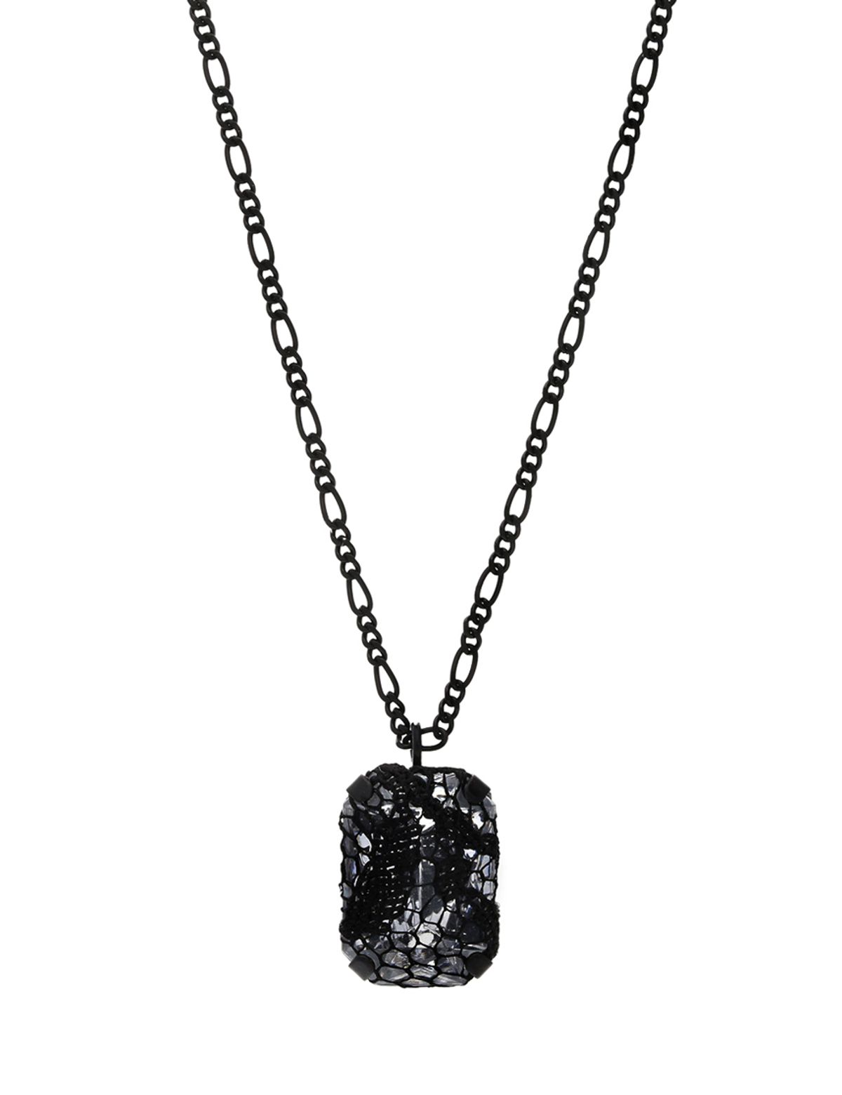 오브라비쉬에(OF-LAVISHE) Silver Vintage Lace Overlay Pendant Chain Necklace _ 빈티지 블랙 팬던트 목걸이