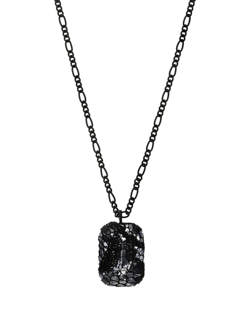 Silver Vintage Lace Overlay Pendant Chain Necklace _ 빈티지 블랙 팬던트 목걸이