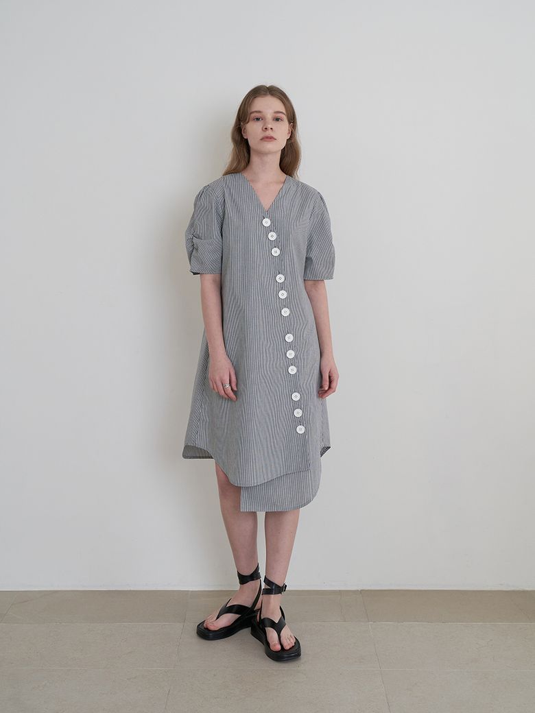 Unbalanced Stripe Dress (Grey)