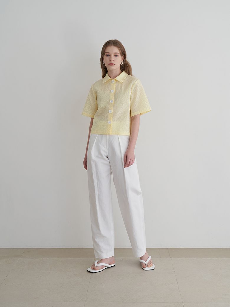 Linen Blend Tuck Pants (White)