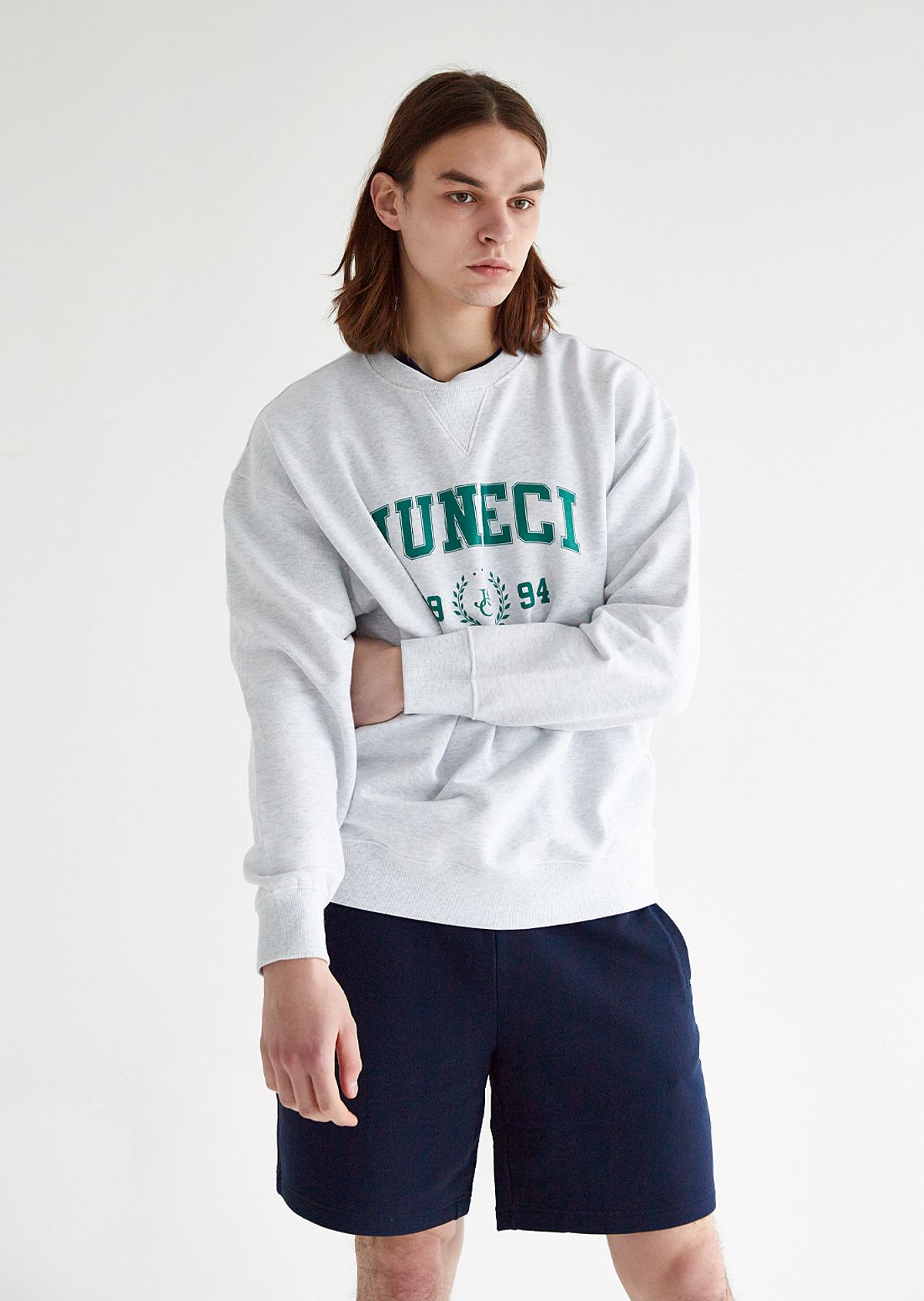 주네시 스포츠 클럽(JUNECI SPORTS CLUB) JSC Uniform 스웨트셔츠 남성용 (White Melange Grey)