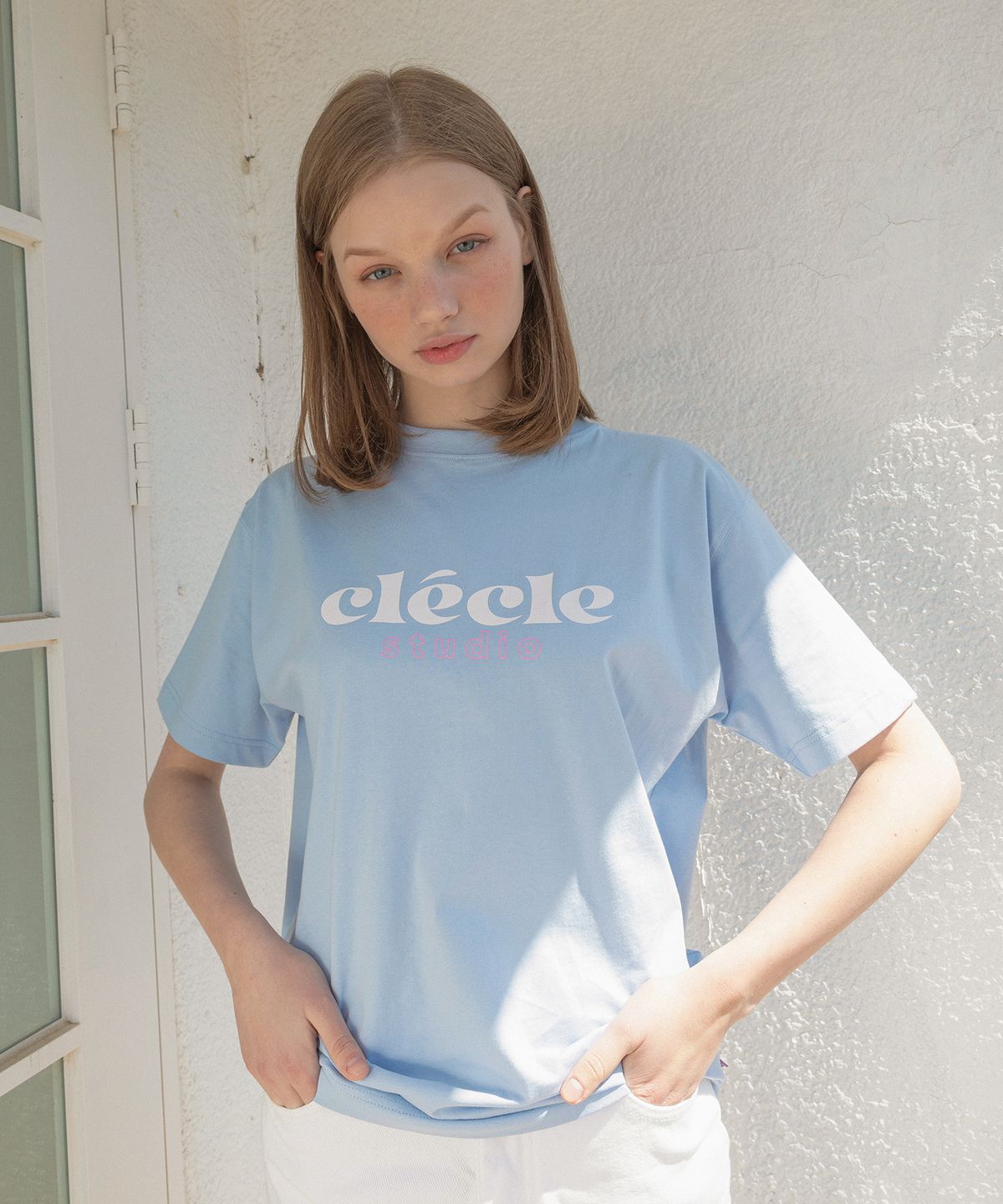 클레클레(CLECLE) curve logo tee (powder blue) - 사이즈 & 후기 | 무신사