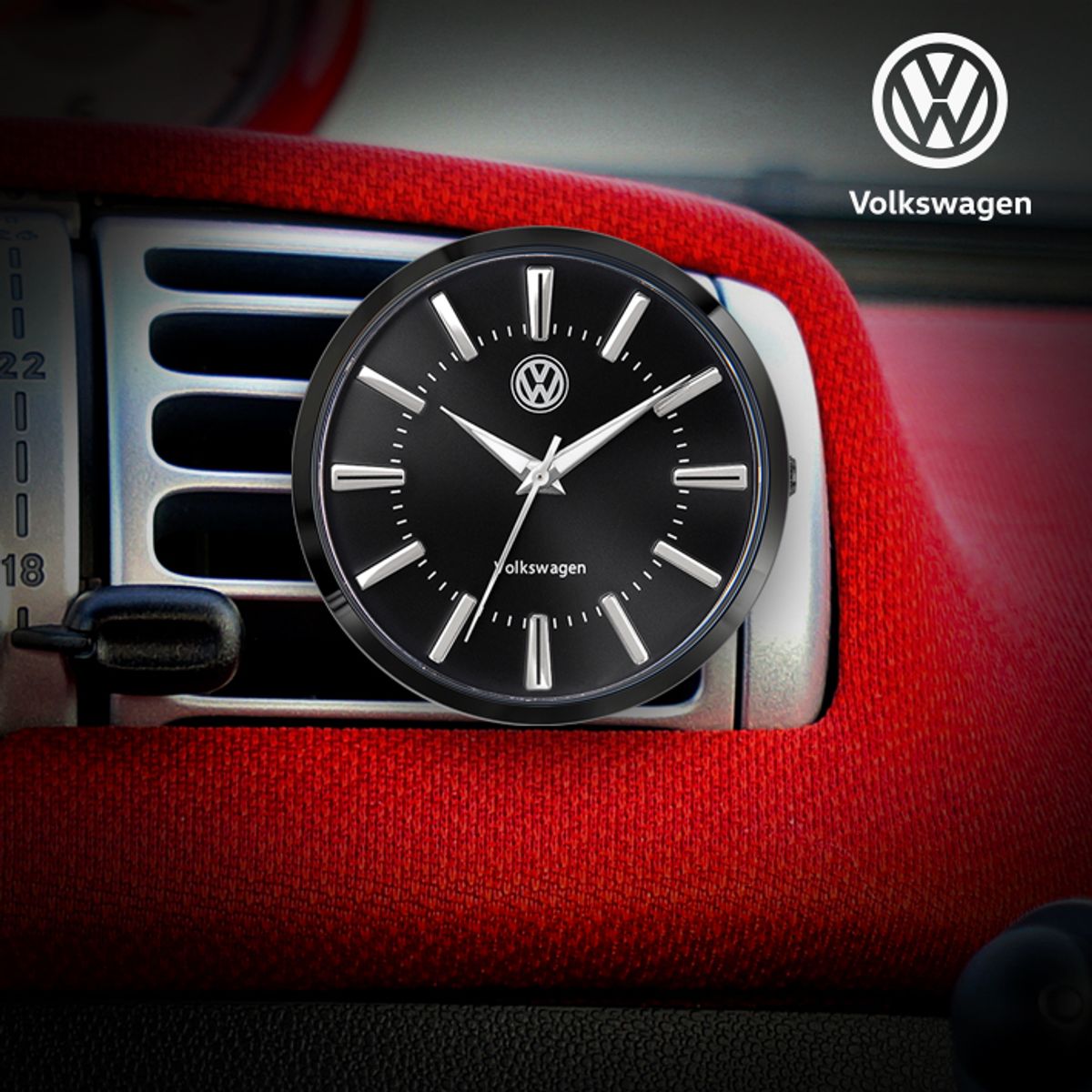 폭스바겐 와치(VOLKSVAGEN WATCH) 클립 접착식 차량용 시계 VW-TIG-BK