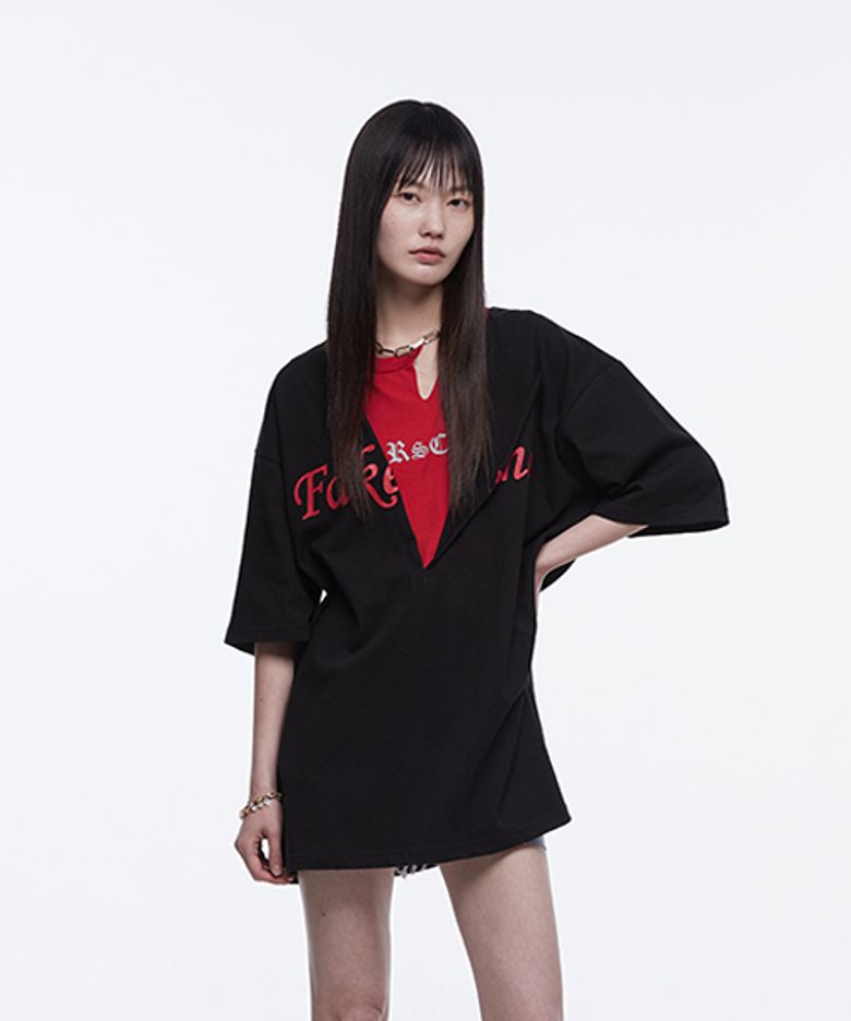 [페이크마마 X 알쉬미스트] 로고 레이어드 원피스 탑_블랙