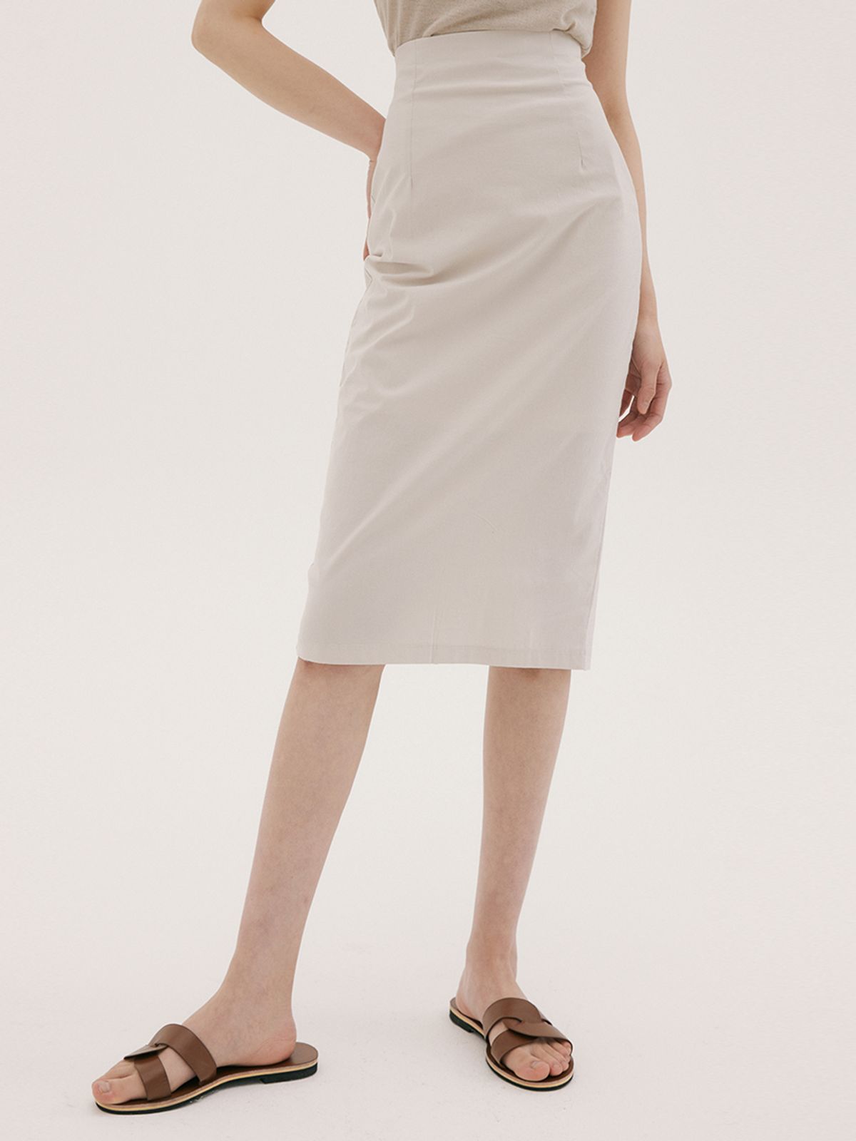 리올그(REORG) FSK LINEN BACK SLIT SKIRT IVORY