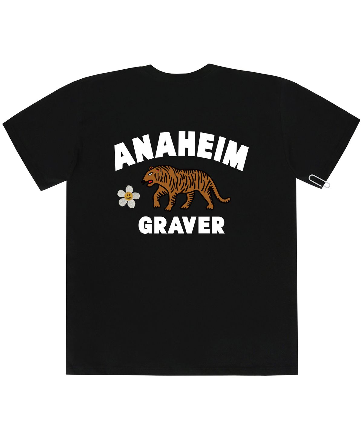 그레이버(GRAVER) [UNISEX]플라워 자수 타이거 백로고 반팔티_블랙
