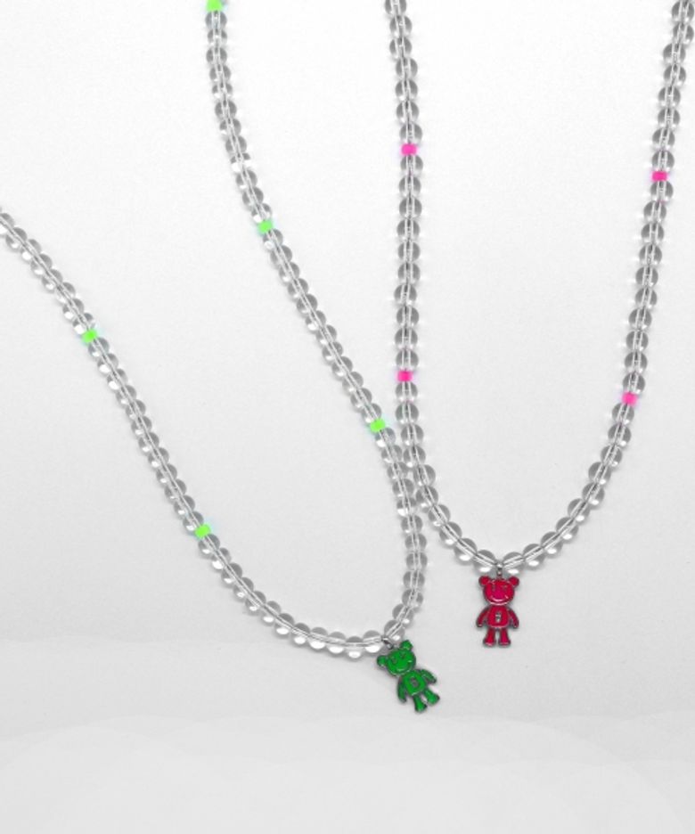 Enamel neon color bear point Necklace 테디베어 네온컬러 팬던트 투명볼 목걸이