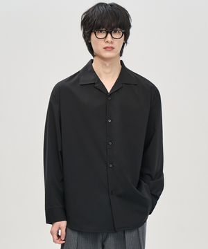 실키 오버핏 오픈카라 셔츠 (BLACK)