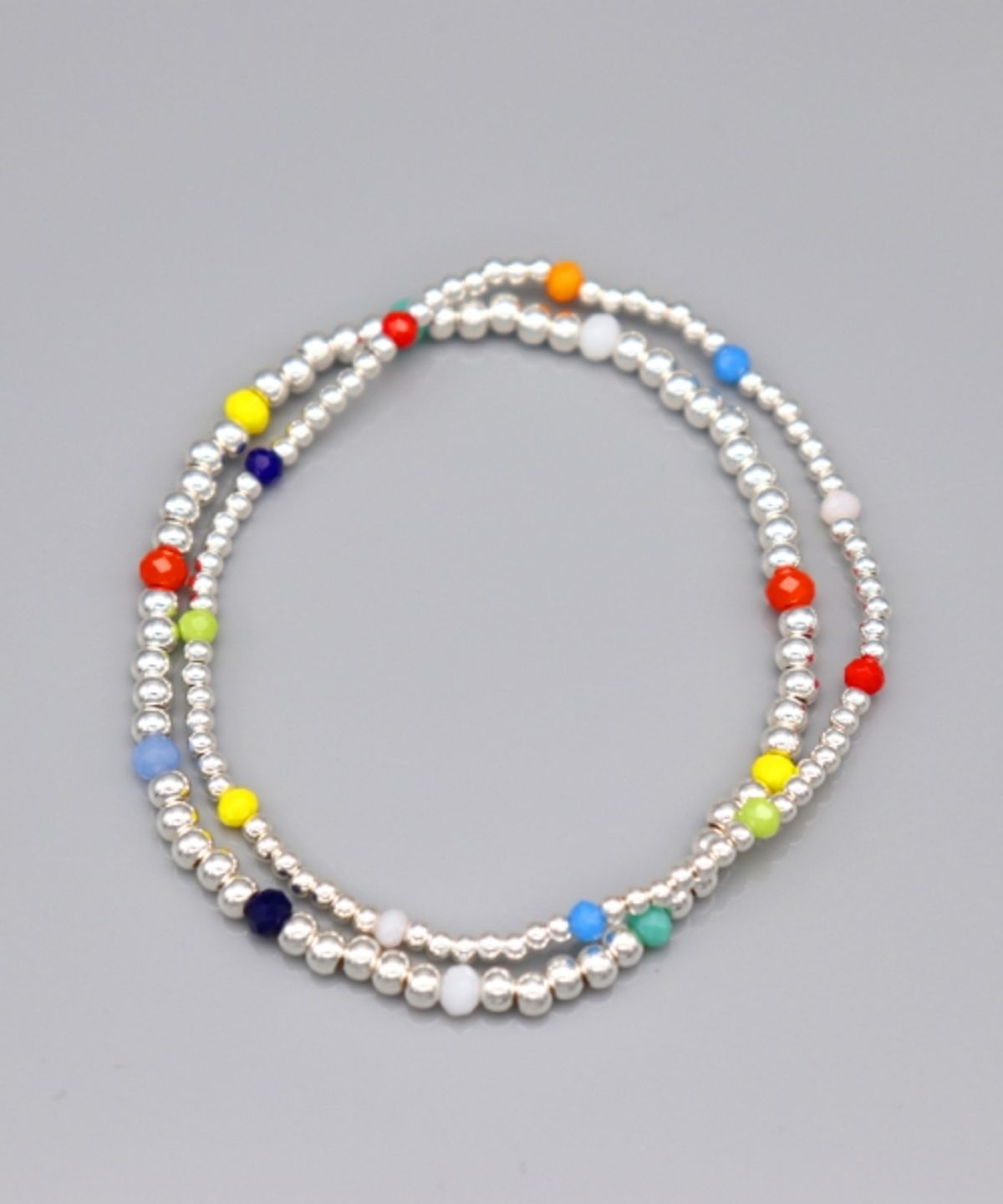 봉보(BONBEAU) Simple glass color mix daily silverball Bracelet 실버비즈 밴딩 은볼 팔찌 2mm 3mm