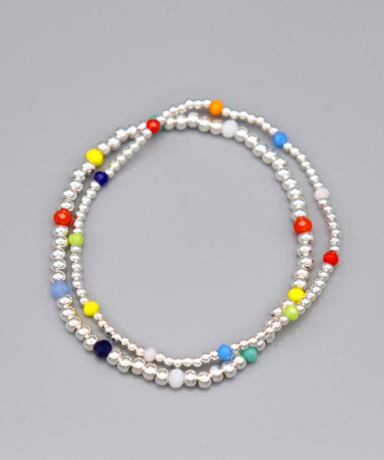 Simple glass color mix daily silverball Bracelet 실버비즈 밴딩 은볼 팔찌 2mm 3mm