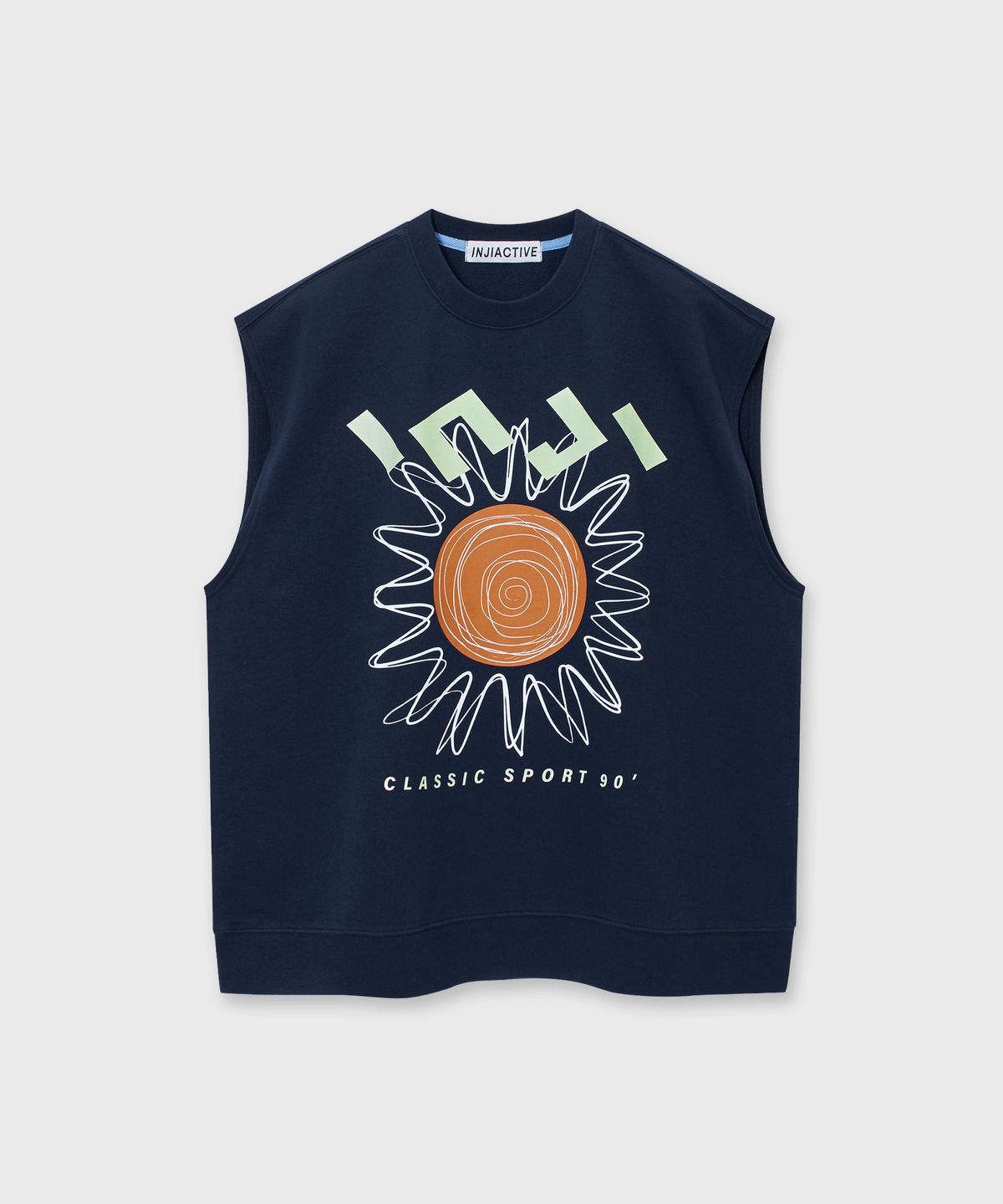 인지액티브(INJIACTIVE) SUN DRAWING SLEEVELESS SWEATSHIRT 네이비
