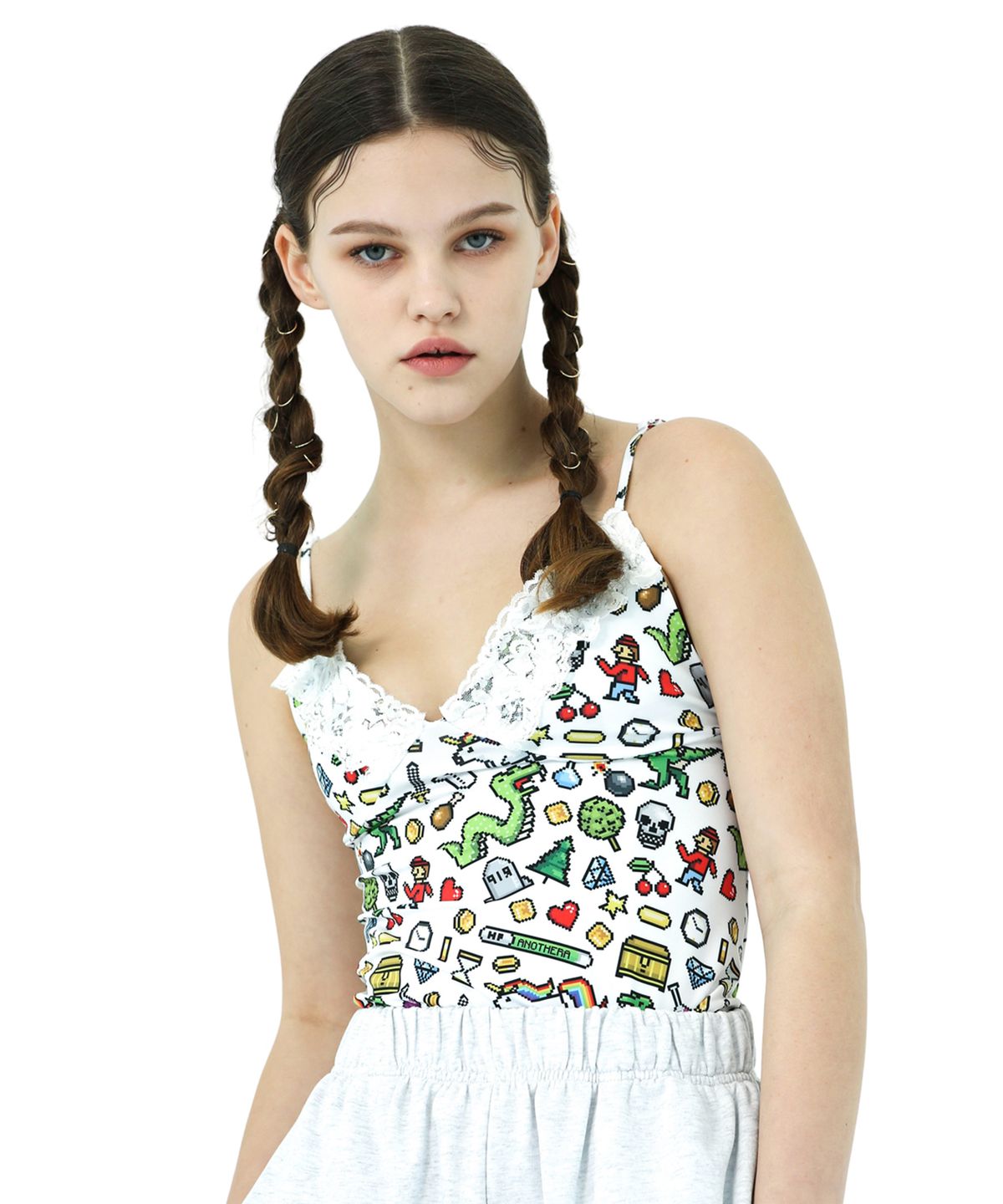 어나더에이(ANOTHER A) Lace sleeveless top [ White/Black ]