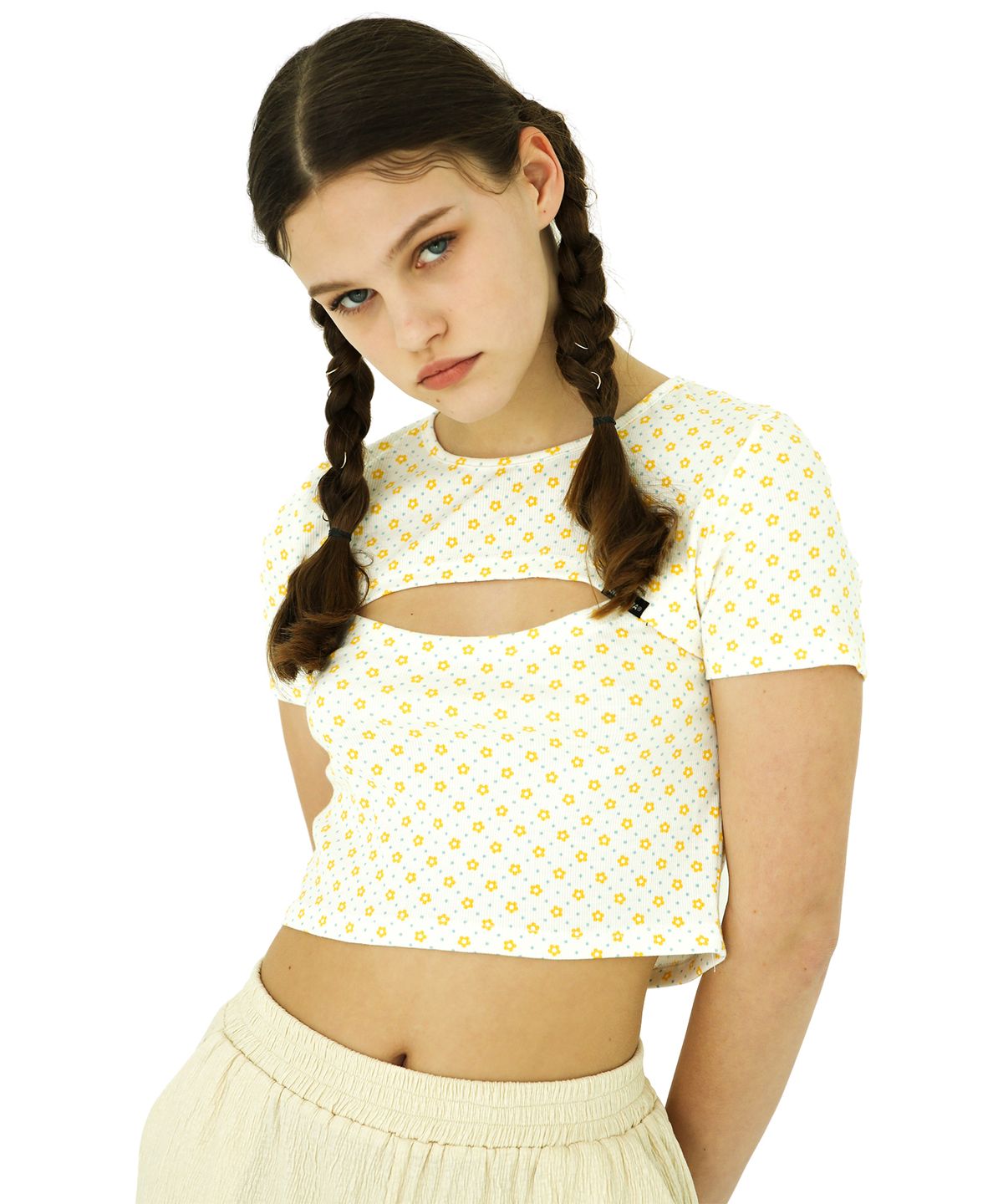 어나더에이(ANOTHER A) Dodo flower top [ White/Pink ]