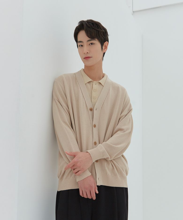 Drop Shoulder Cardigan (Beige)