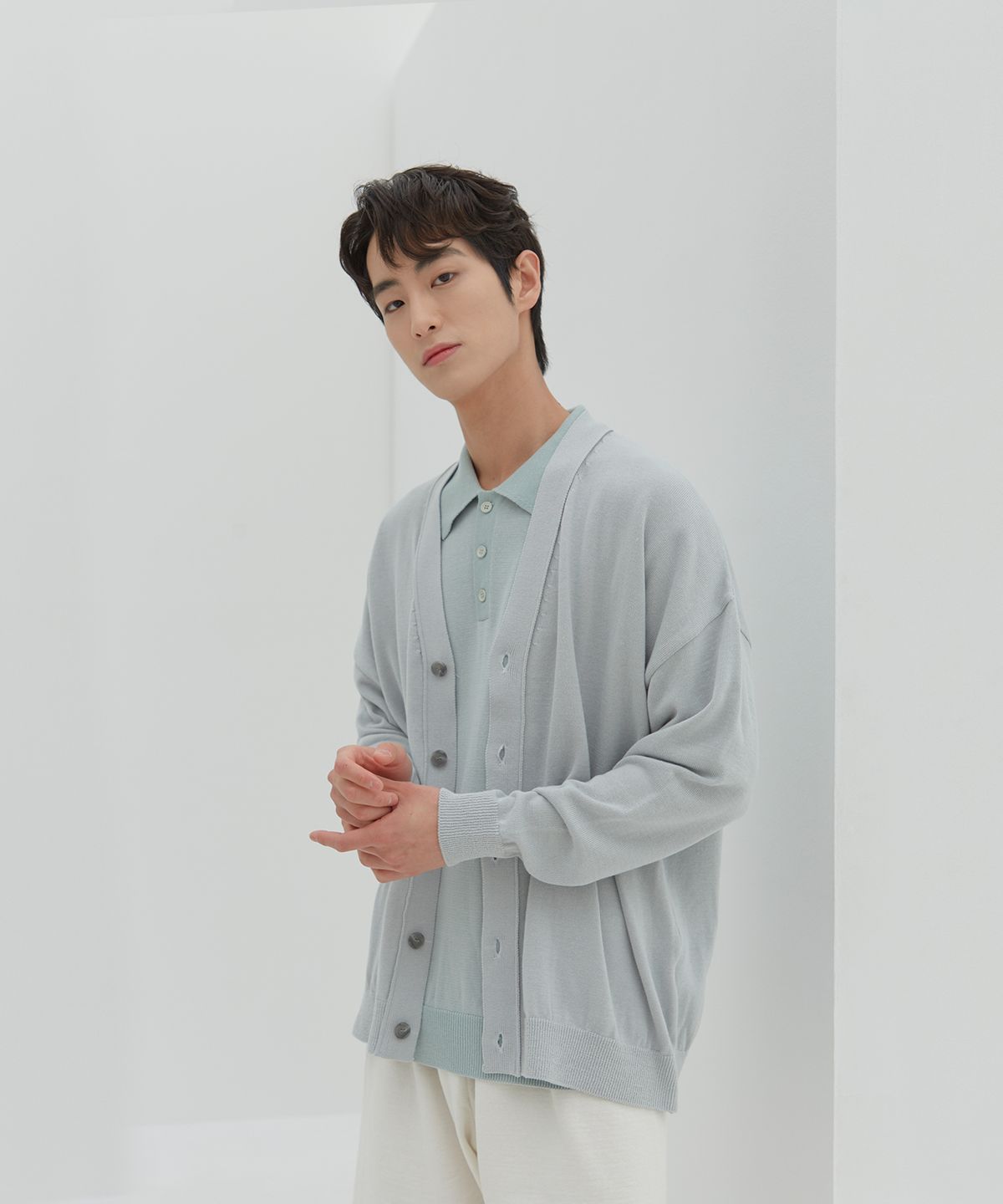 테스터먼트(TESTAMENT) Drop Shoulder Cardigan (Mint Grey)
