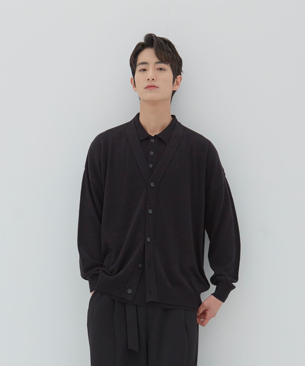테스터먼트(TESTAMENT) Drop Shoulder Cardigan (Black)