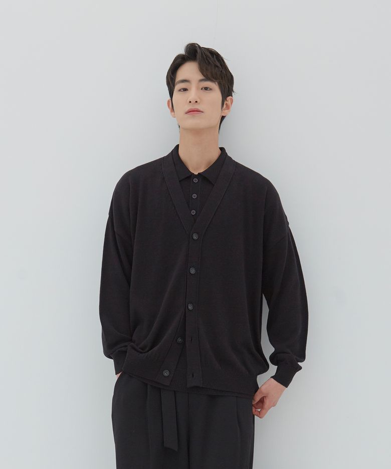Drop Shoulder Cardigan (Black)
