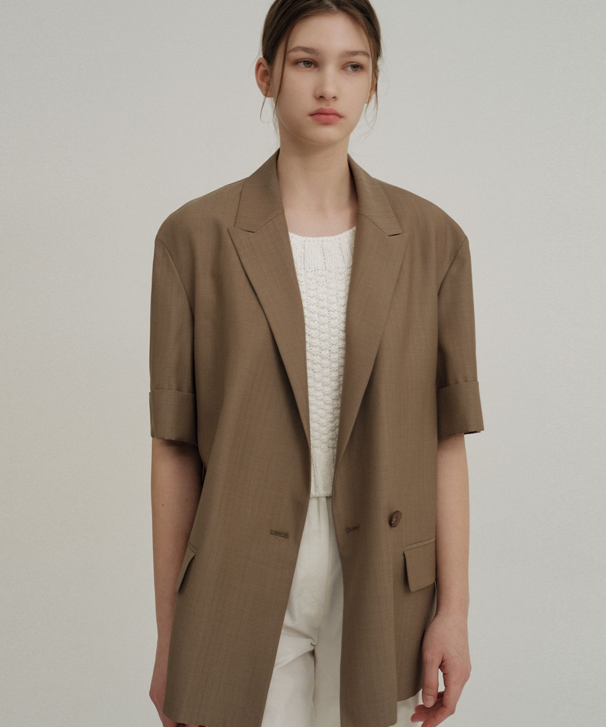 아바몰리(AVA MOLLI) [SUMMER WOOL] STRIPE ROLLUP JK (BEIGE)