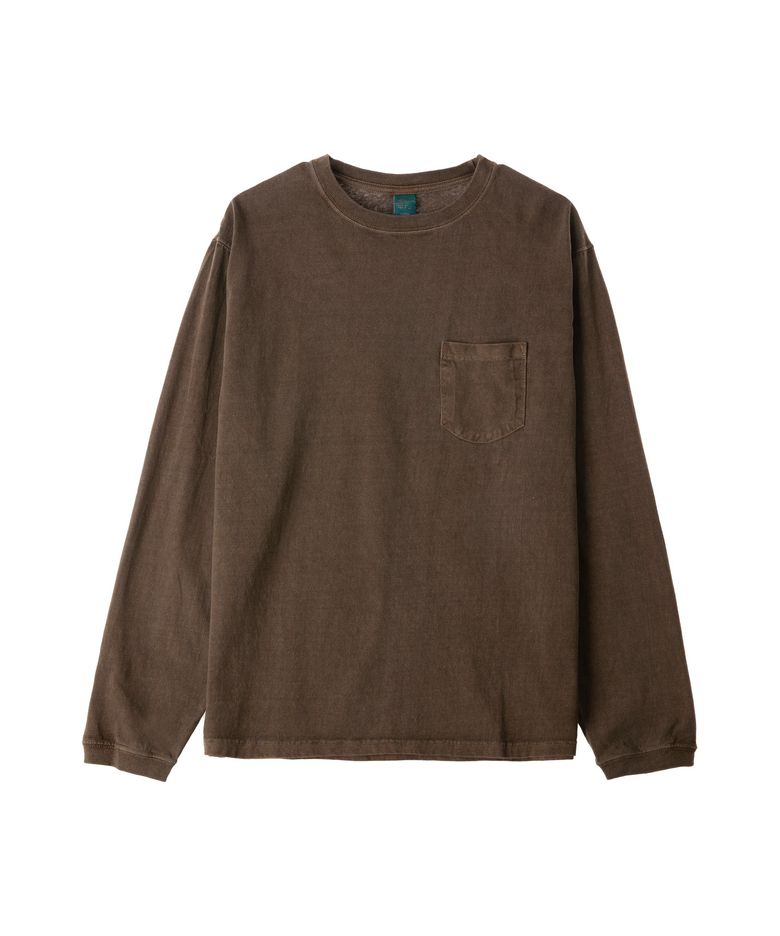 피그먼트 다잉 포켓 긴팔 티셔츠 - 브라운
