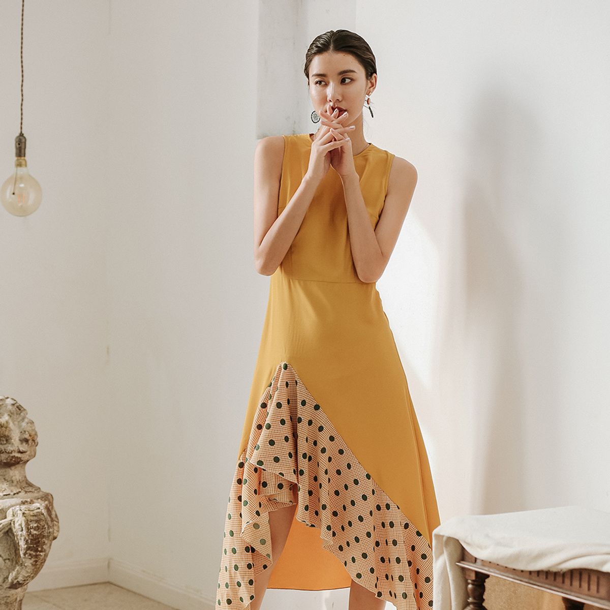 랭썬(LANGSON) Dot frill dress