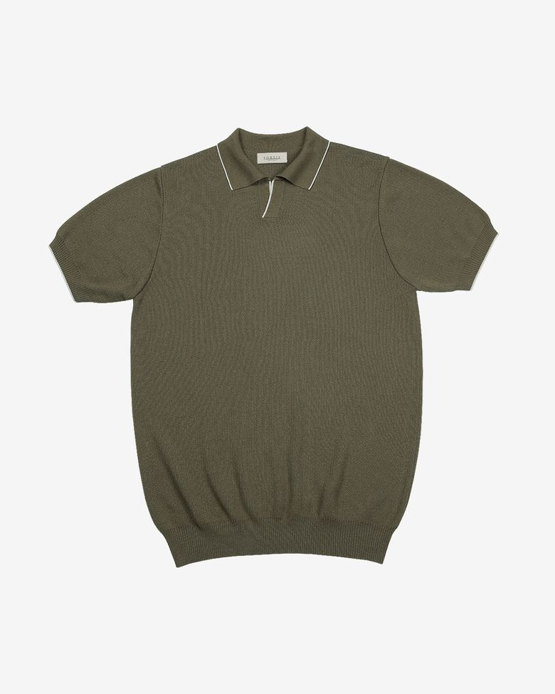 Combination collar knit (Khaki)